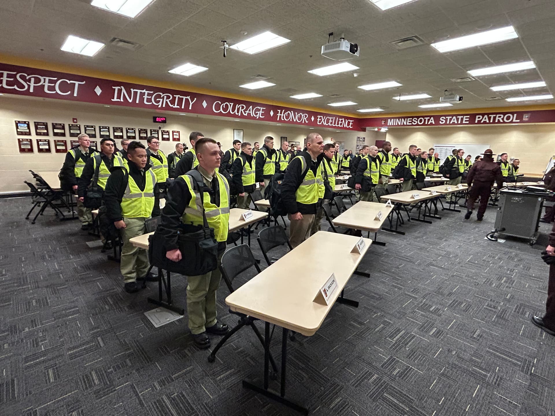 Photo of trroper academy cadets in a classroom at Camp Ripley
