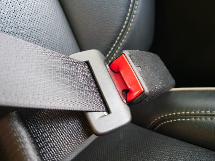 A buckled seat belt