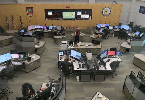 high up photo of the State Patrol dispatch center